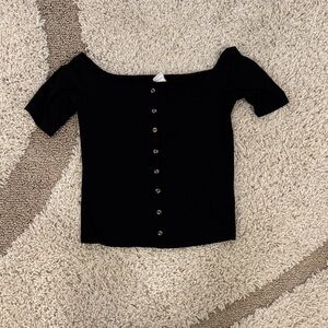H&M Black Off-Shoulder Buttoned Blouse